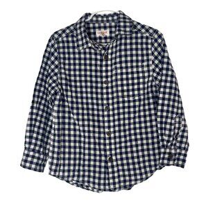 Cat & Jack Boys XS 4/5 Blue White Plaid Long Sleeve Button Down Shirt